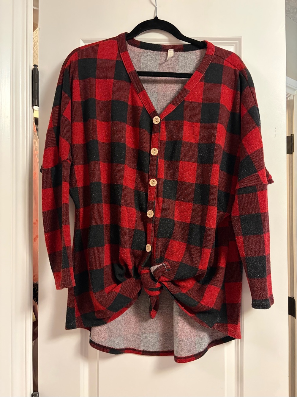 Pinkblush maternity Red and Black Buffalo Plaid Button Front Top